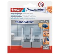 Tesa Powerstrips Crochet Jusqu'à 1 kg Transparent 15 mm x 81 mm x 130 mm + 4 Languettes LARGE Transparent/Chromé