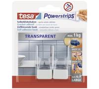 Tesa Powerstrips Crochet Jusqu'à 1 kg Transparent 15 mm x 81 mm x 130 mm + 4 Languettes LARGE Transparent/Blanc