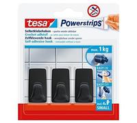 Tesa Powerstrips Crochets Adhésifs Petit Format - 3 x Crochets Muraux Autocollants Rectangulaires - Accessoire Salle de Bain et Porte-serviette - Fixation Sans Percer - Force de Maintien 1 kg - Noir