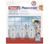 Tesa Powerstrips Crochets Amovibles Oval - Fixation Extra Forte - Crochet Adhésif pour Verre, Carrelage, Bois, Plastique et autres Surfaces - Étanche - Chrome - Tenue jusqu'à 1 kg 57543-00012-01 Small