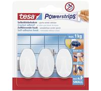 tesa Powerstrips Crochets Amovibles OVAL - Fixation Extra Forte - Crochet Adhésif pour Verre, Carrelage, Bois, Plastique et autres Surfaces - Étanche - Blanc - Tenue jusqu'à 1 kg