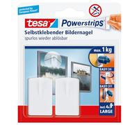 Tesa Powerstrips Crochets de Fixation Auto-Adhésifs pour Cadres et Tableaux - Supporte des Objets Jusqu'à 1 Kg - Amovibles et Réutilisables avec les Powerstrips Large Blanc 2 Pièces