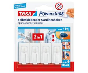 Tesa Powerstrips Crochets de Fixation Auto-Adhésifs SMALL Pour Rideaux et Store d'une Charge Jusqu'à 1 kg - Amovibles et Réutilisables - Pour toute la Maison