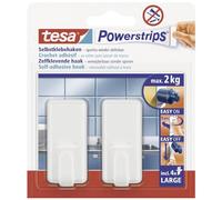 tesa Powerstrips Crochets LARGE CLASSIQUE - Crochet Adhésif Mural Amovible pour Verre, Carrelage, Bois, Plastique et autres Surface - Blanc - Peut supporter jusqu'à 2 kg
