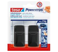 Tesa Powerstrips Lot de 2 crochets adhésifs carrés pour carrelage, verre, plastique et autres supports - Capacité de maintien 2 kg - Noir