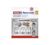Tesa Powerstrips Petits crochets adhésifs - avec crochets métalliques amovibles - Crochets muraux réutilisables pour salle de bain et cuisine - Montage sans perçage - Transparent - 3 crochets, 4