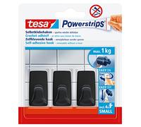 tesa Crochets adhésifs Powerstrips petit format – 3 crochets rectangulaires 1 kg sans percer Noir