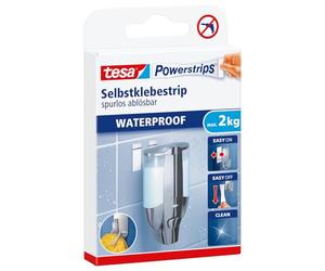 Tesa Powerstrips Waterproof LARGE Languettes Auto-Adhésives de Fixation - Charge Jusqu'à 2 kg - Repositionnables - Conçu pour les Zones Humides - Cuisine, Salle de Bains Blanc