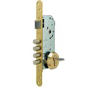 Tesa R10BR566E Serrure Monopoint à Encastrer pour Porte d’Entrée, Finition Laitonnée, Cylindre 30 x 30 mm, Entrée 50 mm, 4 Pênes de 14 mm, Rosace E300L Incluse