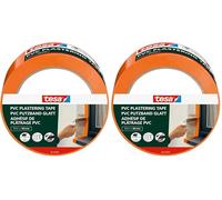 Tesa Ruban Adhésif de Plâtrage avec Support en PVC Renforcé - Protection lors du Plâtrage en Extérieur - Résistant aux Températures, Se Déchire à la Main - Orange - 33 m x 50 mm (Lot de 2)