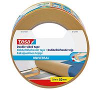 tesa Ruban adhésif double face Universal - 25 m x 50 mm | Ruban adhésif universel multi-usages - Emballage, décoration, bricolage - Ruban adhésif pour fixer la moquette