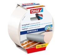 tesa Ruban Adhésif pour Sols sans Traces - Ruban Adhésif Double Face pour Tapis, Sols en PVC et Moquettes - Adhésif Renforcé en Textile, 10 m x 50 mm