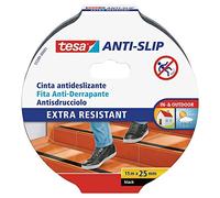 tesa Ruban Antidérapant - 15 m x 25 mm - Noir | Adhésif antidérapant intérieur/extérieur - Pour escaliers, échelles et sols lisses - Très résistant et adhérent
