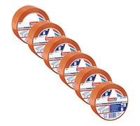 tesa Ruban d'enduit 4843 Ruban d'hiver - Pack de 6 - Ruban de masquage pour les travaux d'enduit et de peinture par basses températures - pour masquer et couvrir - orange - 50 m x 25 mm chaque