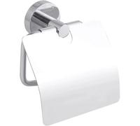 tesa SMOOZ Distributeur de papier toilette avec couvercle, chromé - Distributeur de rouleaux de papier toilette à fixer au mur sans percer, solution adhésive incluse