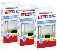 tesa Moustiquaire Insect Stop Auto-agrippant - Adhésive, Découpable - Anthracite Lot 3 130x150 cm