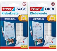 Tesa TACK Pâte à Fixer - Gommettes Adhésives Repositionnables pour Fixer des Objets Légers sur des Surfaces Solides - 80 Pastilles Malléables Blanches 59405-00000-00 (Lot de 2)