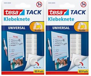 Tesa TACK Pâte à Fixer - Gommettes Adhésives Repositionnables pour Fixer des Objets Légers sur des Surfaces Solides - 80 Pastilles Malléables Blanches 59405-00000-00 (Lot de 2)