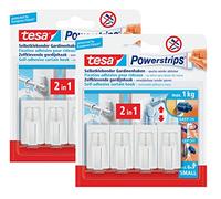 tesa tesa Powerstrips Lot de 2 crochets de rideaux autocollants Vario - Amovibles et réutilisables - Charge maximale : 1 kg - 8 crochets - Blanc