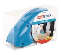 tesa Dérouleur Manuel Pack'n'go Ergonomique pour rouleaux d'emballage - Livré avec un ruban adhésif de 50 m x 48 mm - Bleu