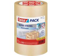 Tesapack Ultra Strong - Ruban Adhésif d'Emballage en PVC Solide et Sécurisé - Transparent - 25 m x 50 mm, Lot de 3