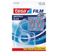 tesafilm Lot de 2 rubans adhésifs transparent 10m x 15mm + dévidoir | 2 rouleaux adhésifs ultra-transparents, 10 m x 15 mm - Forte adhérence, anti-déchirure, sans solvant - Dérouleur inclus