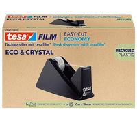 tesafilm Ruban Adhésif Eco et Crystal - Ruban Adhésif Transparent en PET Réutilisé - Résiste aux Déchirures, Fort Pouvoir Fixant - Kit avec Dévidoir de Table Solide - 1 Rouleau de 10 m x 19 mm