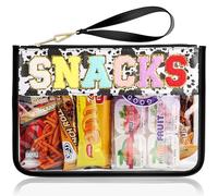 TESAFNG Sac à goûter pour voyage - Pochette plate en chenille transparente avec fermeture éclair, imperméable en PVC transparent et polyuréthane pour maquillage pour femmes et filles (collations de
