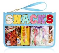 TESAFNG Sac à goûter pour voyage - Pochette plate en chenille transparente avec fermeture éclair pour maquillage, Snack-Blue, Preppy
