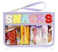 TESAFNG Sac à goûter pour voyage - Pochette plate en chenille transparente avec fermeture éclair pour maquillage, Snack-Violet, Preppy