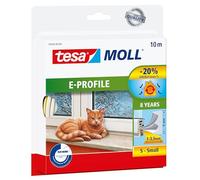 tesamoll Joint Portes et Fenêtres Profil E - Joint d'Isolation Thermique Adhésif en Caoutchouc - Anti Froid et Humidité - Comble des Espaces Faibles de 1 à 3,5 mm - Blanc -10mx 9mm