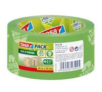 tesapack Eco&Strong - Ruban Adhésif d'Emballage Écologique en Plastique 100% Recyclé, Résistant aux UV et au Vieillissement - Vert imprimé - 66 m x 50 mm