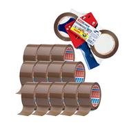 tesapack Ultra Strong - Lot de Rubans Adhésifs avec Dérouleur en PVC Extra Fort - Marron - 66 m x 50 mm (Abroller + 12 Rollen extra braun)