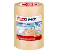 Tesapack Ultra Strong - Ruban Adhésif d'Emballage en PVC Solide et Sécurisé - Transparent - 25 m x 50 mm, Lot de 3