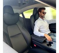 TESBEAUTY Lot de 2 Coussins d'appui-tête de Voiture améliorés en Cuir Nappa véritable pour Tesla Model Y, Model 3, Model X, Model S, Ajustement Universel, Noir