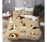 TESCCI Parure de lit Adulte,Housse de Couette,diverses opérations Beagle Mignon,1 Housse de Couette 220 x 240 CM + 2 Taies d'Oreillers 50 x 75 CM