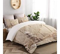 TESCCI Parure de lit Adulte,Housse de Couette,Filet de pêche Marine Thème Étoiles de mer et Coquillages Vie sous-Marine Phare en Bois,1 Housse de Couette 220 x 240cm + 2 Taies d'Oreillers 50 * 75 CM