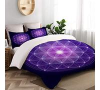 TESCCI Parure de lit Adulte,Housse de Couette,Fleur de Vie avec étoiles Symbole Spirituel Géométrie sacrée,1 Housse de Couette 200 x 200cm + 2 Taies d'Oreillers 50 * 75 CM