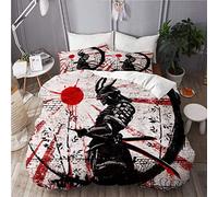 TESCCI Parure de lit Adulte,Housse de Couette,Graffiti sur Guerrier Japonais Mur de Briques,1 Housse de Couette 220 x 240 CM + 2 Taies d'Oreillers 50 x 75 CM