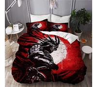 TESCCI Parure de lit Adulte,Housse de Couette,Graffiti sur Le Mur de Briques démon Japonais,1 Housse de Couette 220 x 240 CM + 2 Taies d'Oreillers 50 x 75 CM