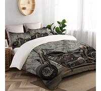 TESCCI Parure de lit Adulte,Housse de Couette,Harley Motocyclette Cool Davidson Vintage Vélo Chopper Classique,1 Housse de Couette 200 x 200cm + 2 Taies d'Oreillers 50 * 75 CM