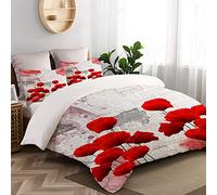 TESCCI Parure de lit Adulte,Housse de Couette,Le Champ Rural Florissant fleurit sur Fond de Mur de Briques altéré,1 Housse de Couette 220 x 240cm + 2 Taies d'Oreillers 50 * 75 CM