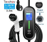 Teschev 220 V chargeur EV Portable Type2 Wallbox 3.5KW 8A à 16A 1 Phase Type1 J1772 IP65 cadeau gratuit sac EV 3.5 Meters 16A Type2