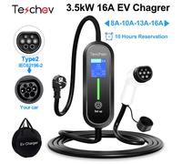 Teschev 220V 230V 16A chargeur EV Portable Type2 câble de chargement IEC62196-2 cordon de boîte murale prise Schuko pour voiture électrique 3.5kW 16A Type2