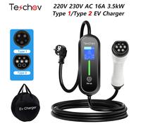 Teschev 220V 230V EV chargeur Type2 16A 3.5kW câble de chargement de voiture électrique Type1 Wallbox Mode 2 EVSE pour véhicule électrique 16A Type1