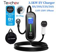 Teschev 3.5KW chargeur EV Portable Type2 IEC 62196 chargeur de voiture électrique 16A 1 Phase EVSE charge rapide Wallbox EV Station de charge 3.5kW 16A Type 2