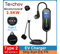 Teschev chargeur EV Portable Type 2 3.5KW 16A 1P chargeur de voiture électrique courant réglable et temps de réglage pour voiture électrique IEC 6219-2 3.5kW Type2