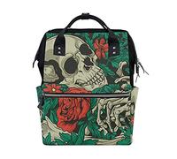 Teschio Rosa Fiori Della Morte Sac à Langer Sac à Dos Grande Capacité Multifonction Sac à Couches pour Voyage Maman Femme Papa