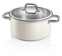 Tescoma - 780130, Delight, Casserole en acier inoxydable, avec couvercle, casserole graduée, surface émaillée, blanche, 5 litres, diamètre 24 cm