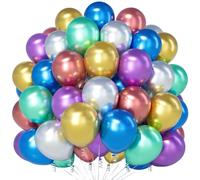 Teselife 100 Ballons Métallisés 12 Pouces Assortis (Argent, Rouge, Violet, Or, Vert, Bleu), pour Anniversaire, Mariage, Diplôme, Réveillon du Nouvel An, Noël, Décoration Fêtes et Événements Festifs